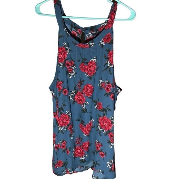 Torrid floral sleeveless tank tunic top shirt Size 5 = 5X red blue/gray - Picture 1 of 4
